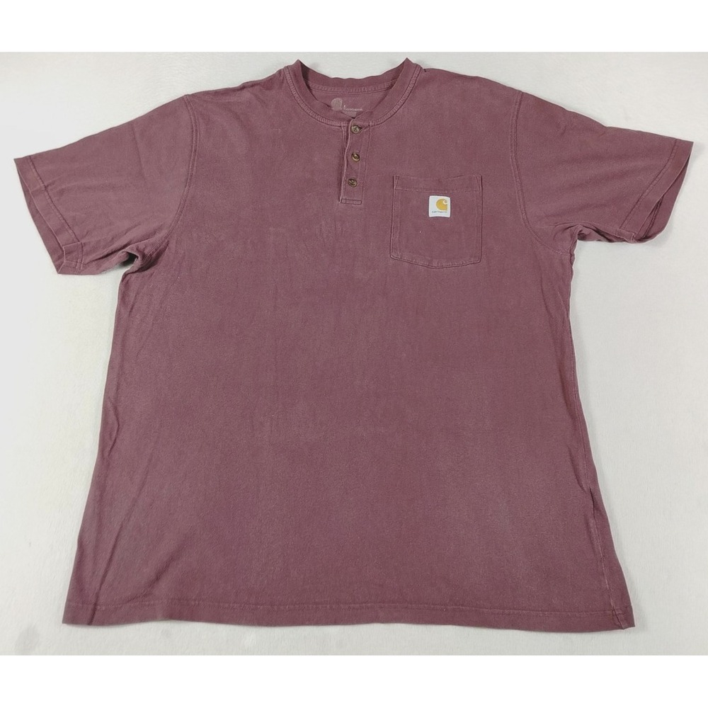 Carhartt Shirt Mens Large Red Henley‎ Pocket Tee Workwear Utility Loose Fit
